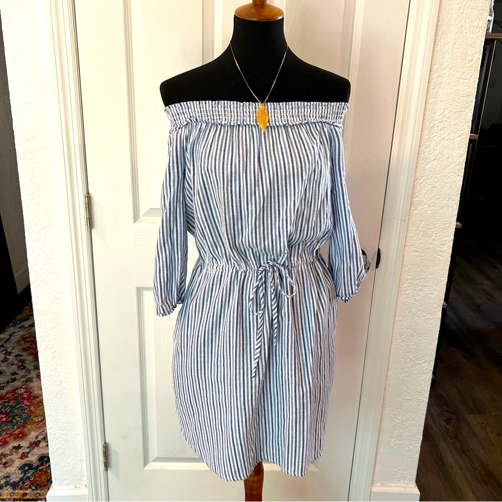 Tommy Hilfiger Blue and White Striped Midi Dress | Size SP